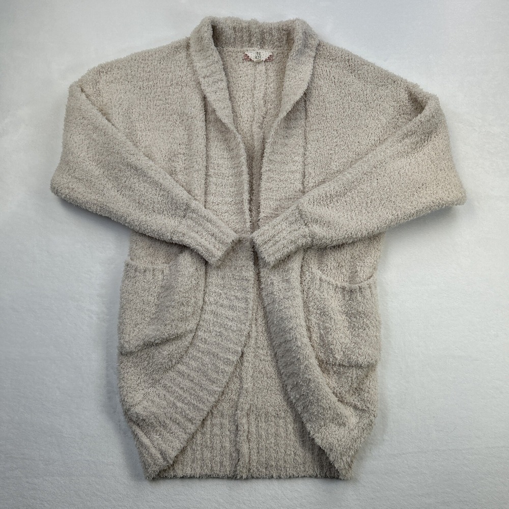 Pink Rose Cardigan Womens Small Brown Tan Beige Open Front Casual Lounge Ladies